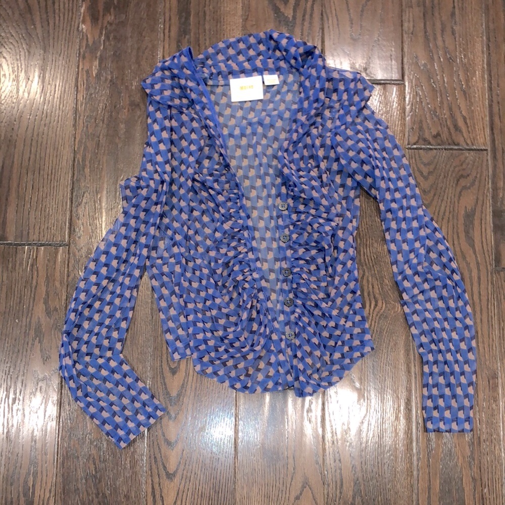 Maeve by Anthropologie blue print sheer top size medium
